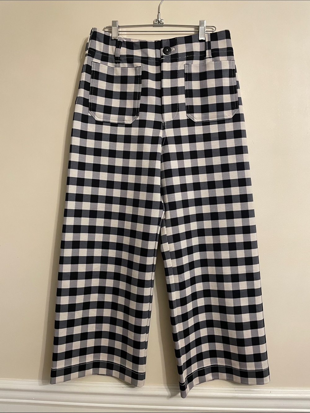 Maeve Anthropologie The Colette Gingham High-Rise Wide-Leg Cropped Pants Size 29 - Picture 4 of 10